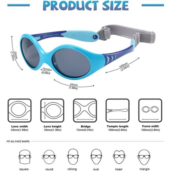 Polarized Baby Sunglasses with Strap, UV Protection FlexibleSunglasses 0-2 Years - Picture 2 of 6